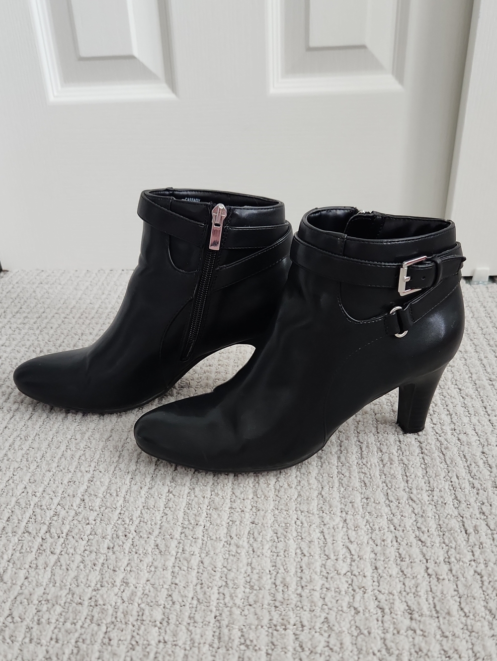 Women's Black Ankle Booties with Buckle Accent